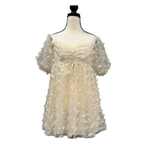 Windsor Butterfly Applique Mesh Babydoll Mini Dress Coquette Fairycore Ivory Med